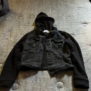 Kids Black Denim Jacket with Hood